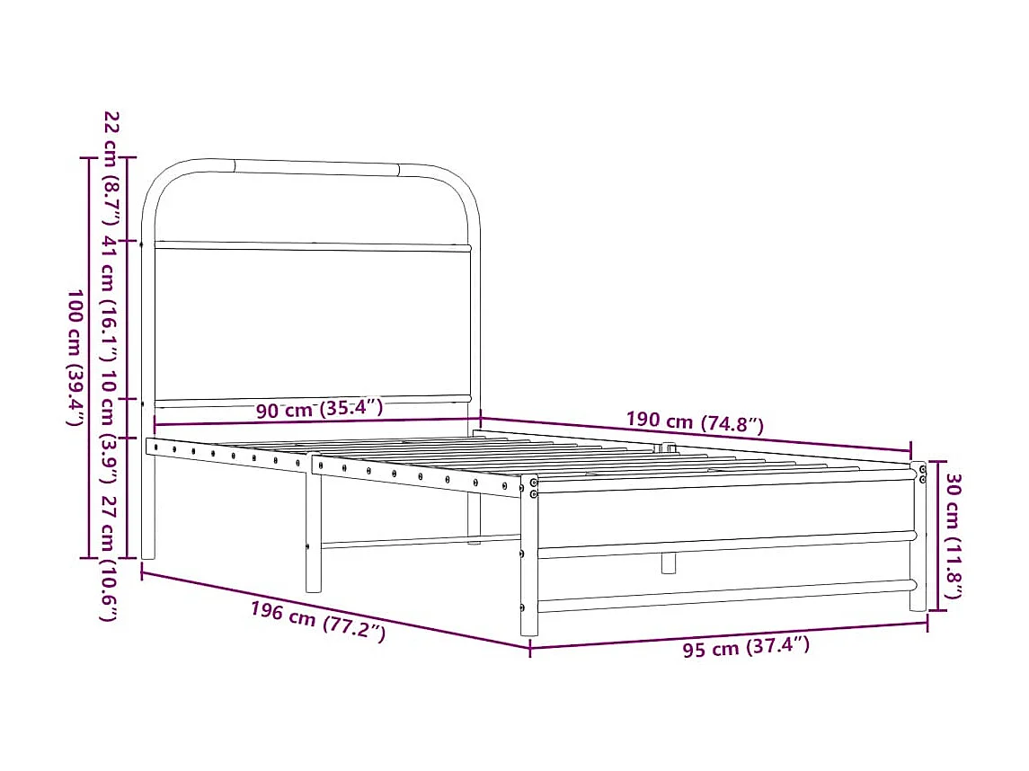 Cadre de lit sans matelas 90x190cm chêne marron bois ingénierie