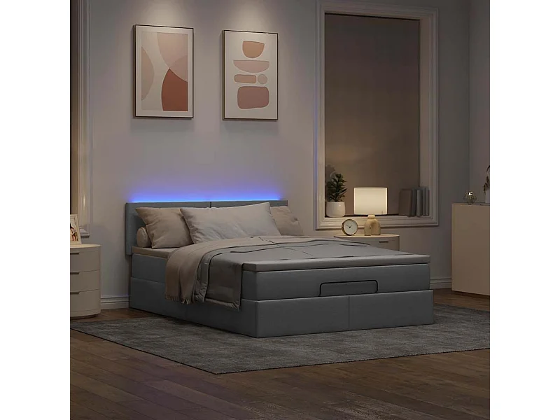 Estructura cama otomana colchón tela gris claro 140x200cm