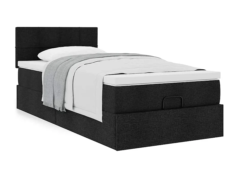 Estrutura de cama otomana com colchão 100x200cm tecido preto