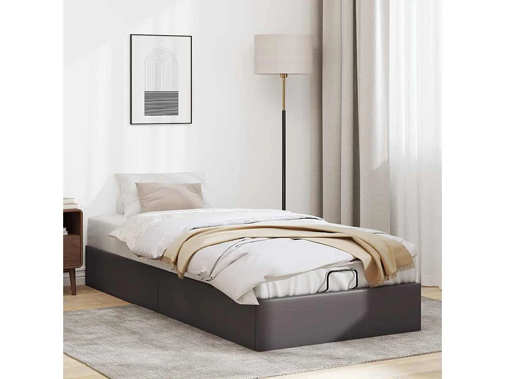 Cadre de lit ottoman sans matelas gris 90x200 cm similicuir