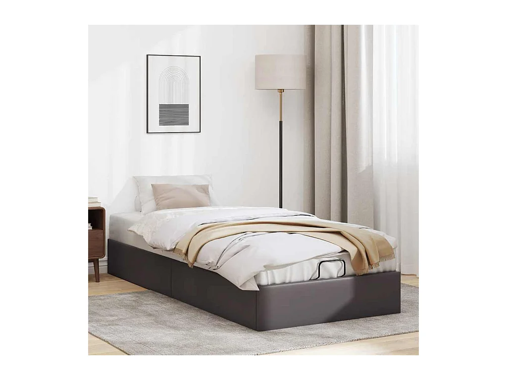 Cadre de lit ottoman sans matelas gris 90x200 cm similicuir
