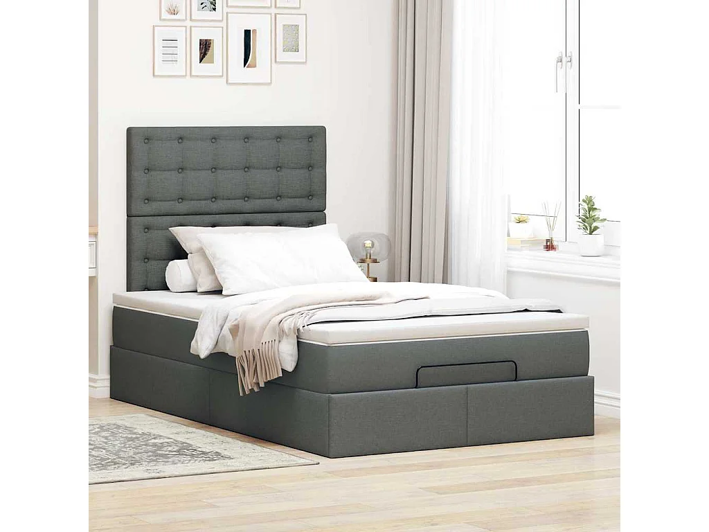 Cadre de lit ottoman avec matelas gris foncé 120x200cm tissu