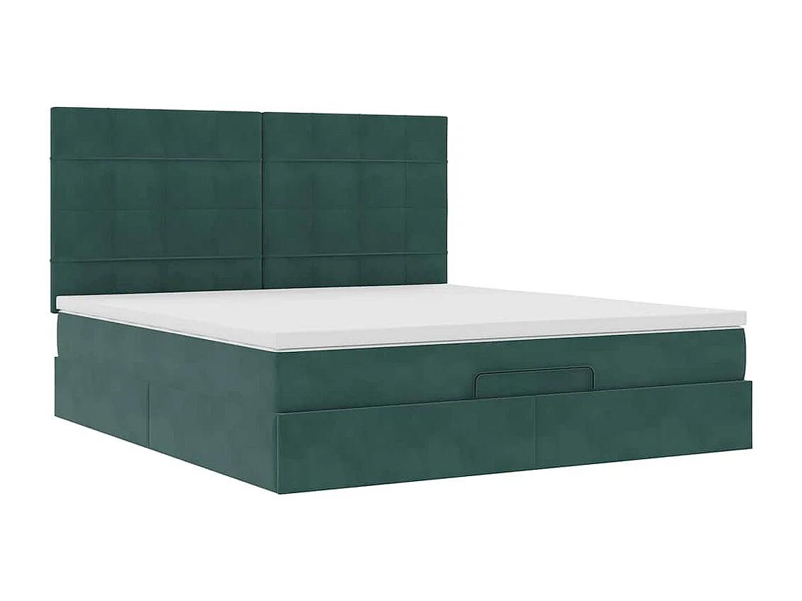 Cadre de lit ottoman avec matelas vert foncé 180x200cm velours