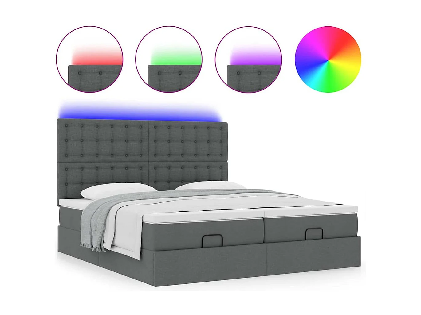 Cadre de lit ottoman avec matelas gris foncé 200x200cm tissu