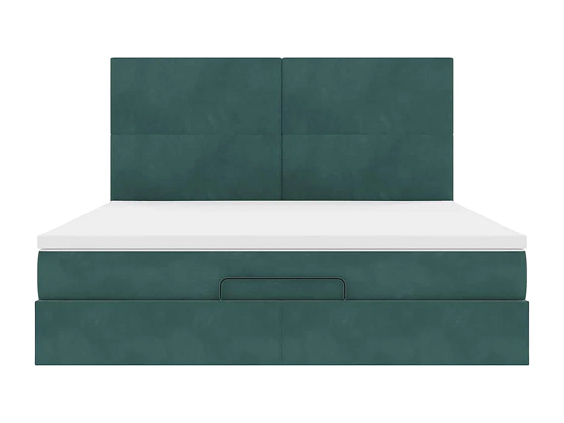 Estructura de cama otomana colchones terciopelo verde oscuro