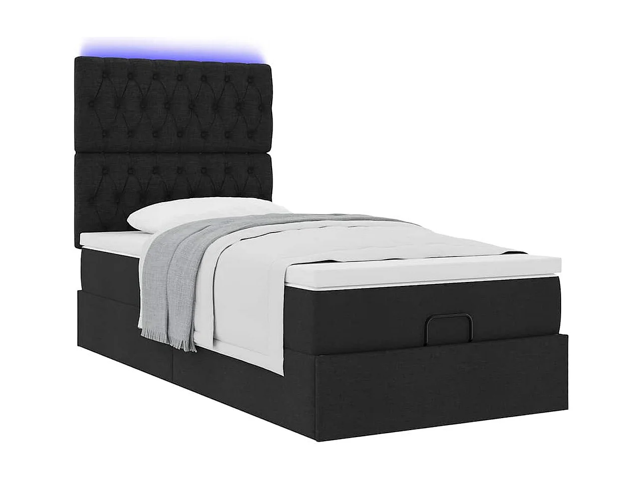 Cadre de lit ottoman avec matelas noir 90x190 cm tissu