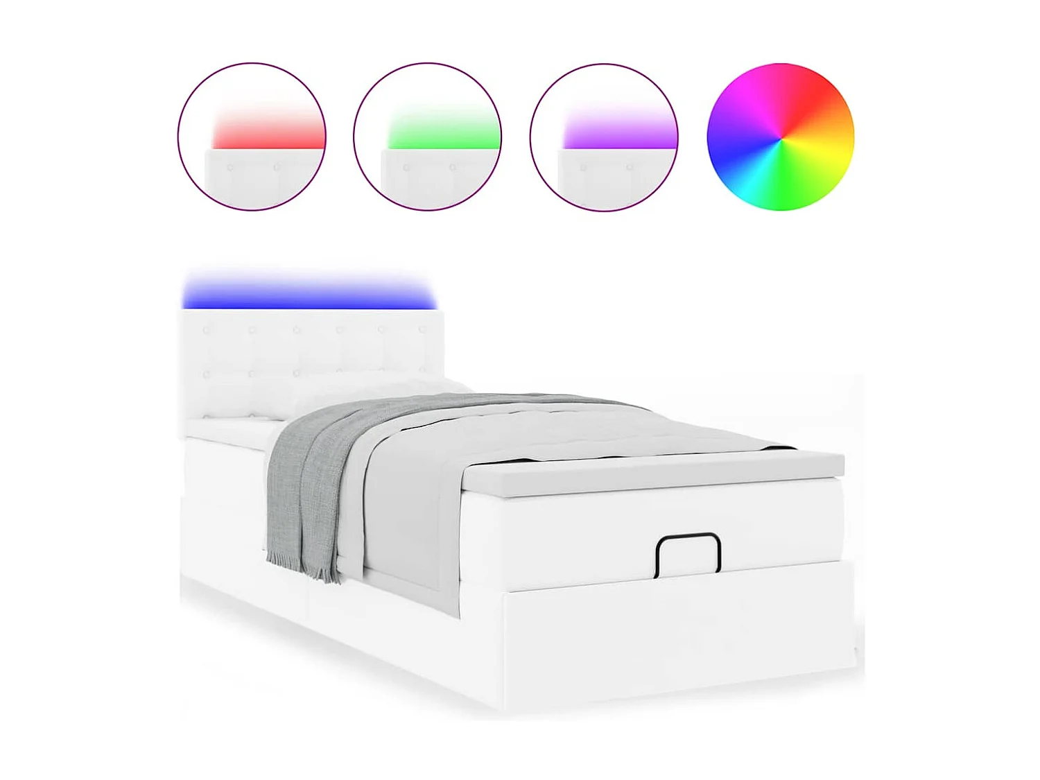 Cadre de lit ottoman et matelas blanc pur 100x200cm similicuir