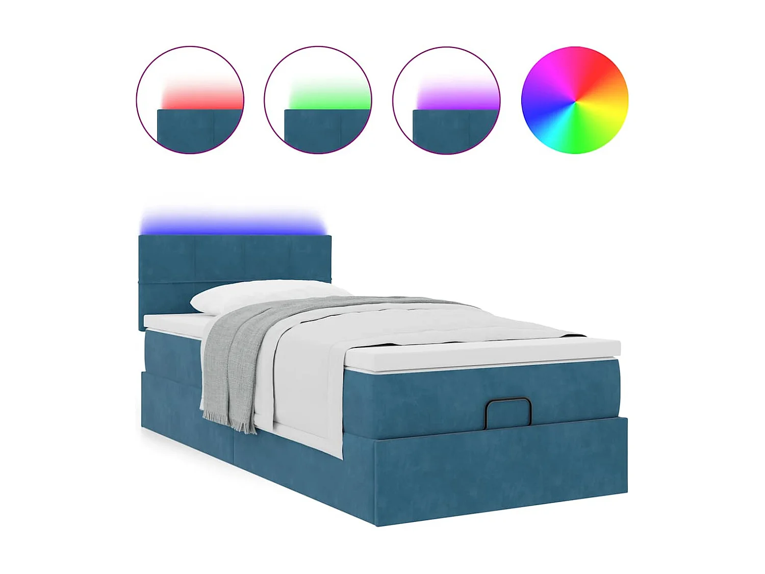 Estrutura cama otomana com colchão azul escuro 90x190cm veludo