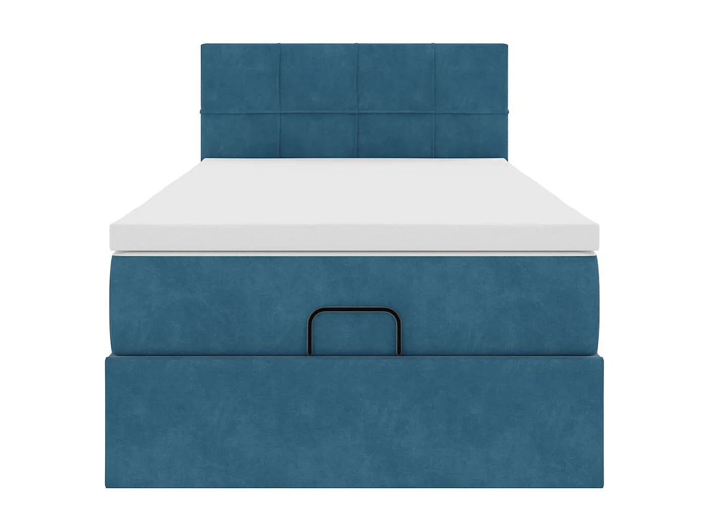 Estrutura cama otomana com colchão azul escuro 90x190cm veludo