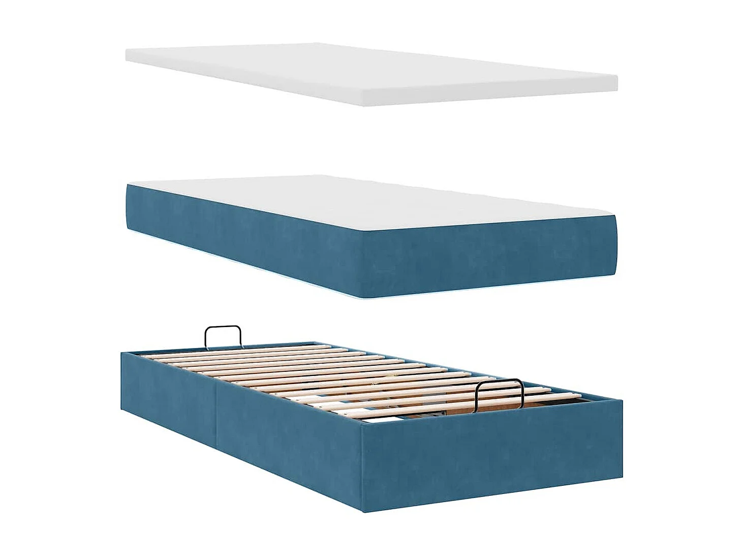 Estructura de cama otomana con colchón terciopelo azul oscuro