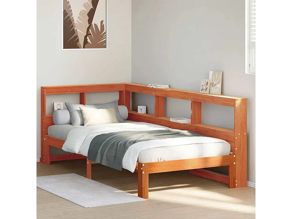 Lit bibliothèque sans matelas cire marron 75x190 cm pin massif