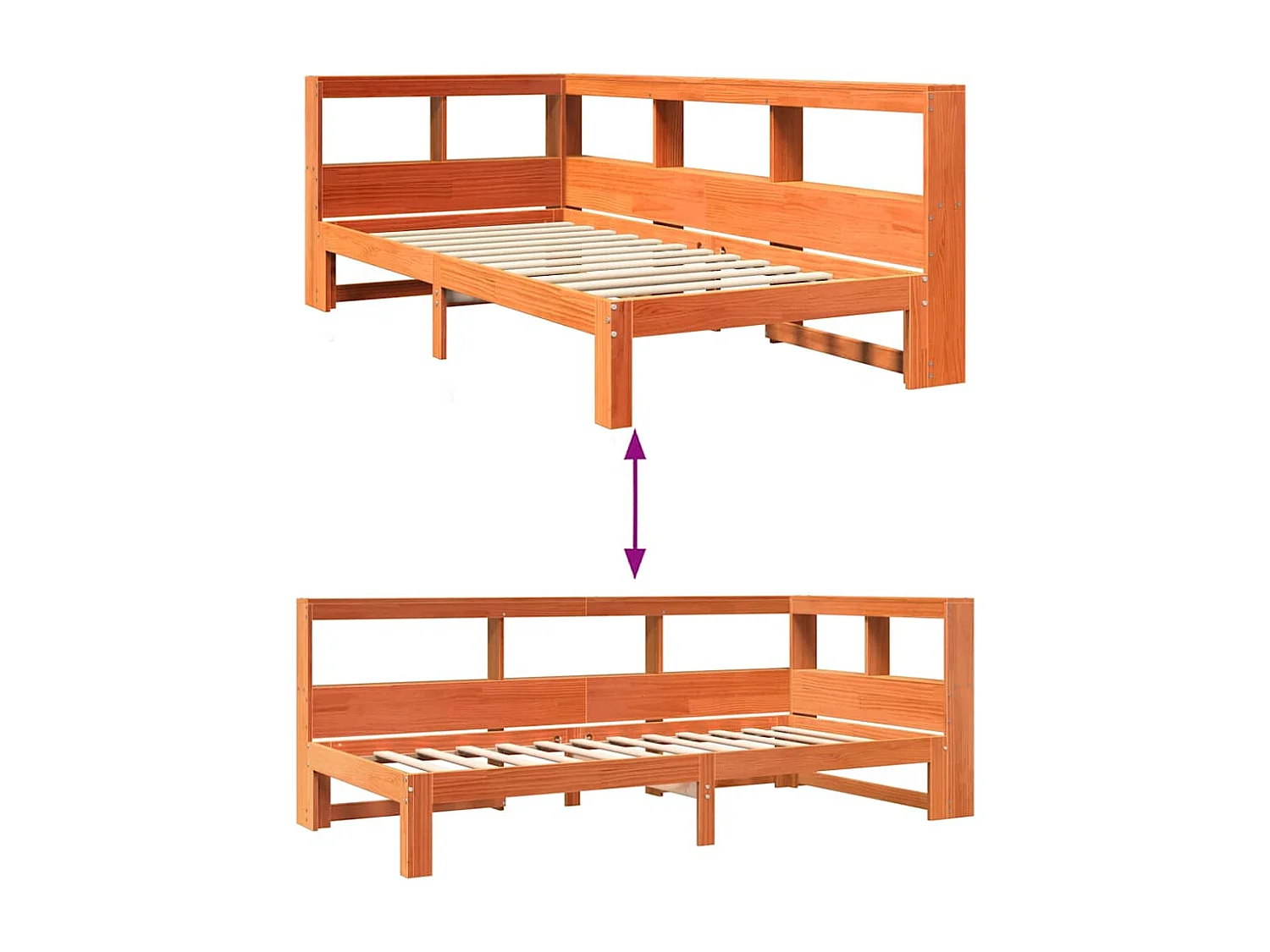 Lit bibliothèque sans matelas cire marron 75x190 cm pin massif