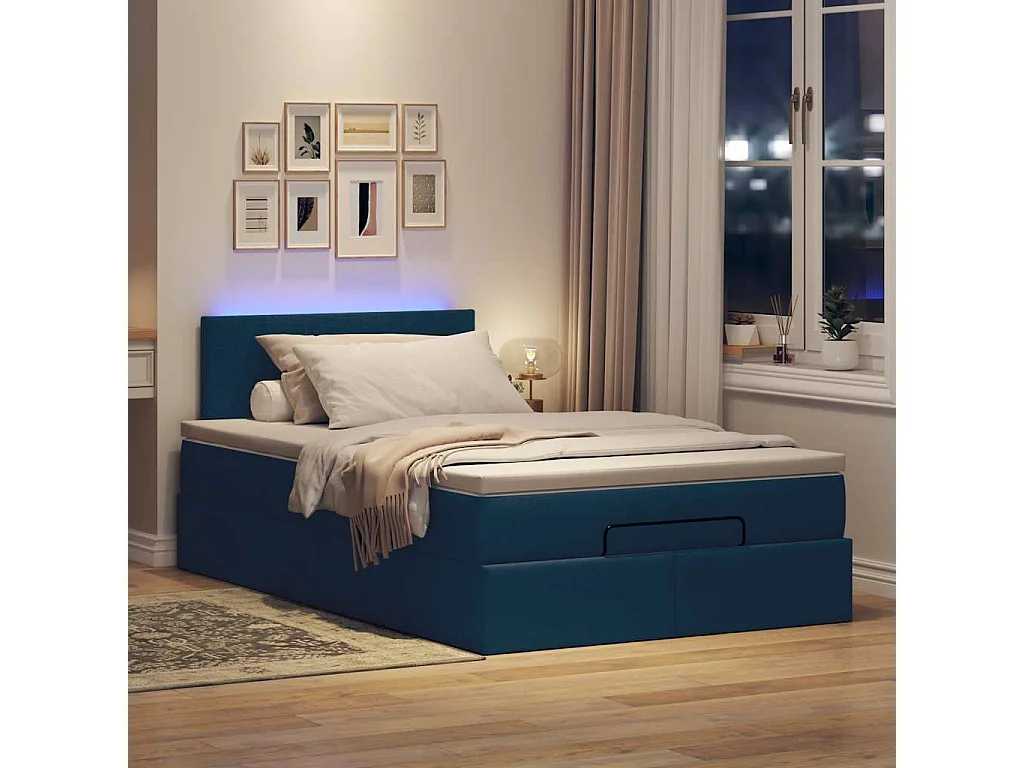 Lit ottoman avec matelas bleu 120x200 cm tissu