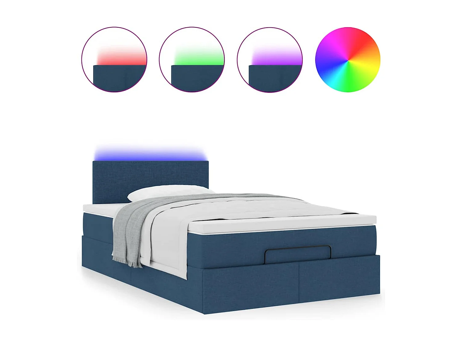 Lit ottoman avec matelas bleu 120x200 cm tissu