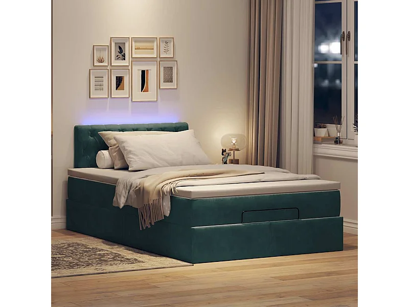 Cadre de lit ottoman avec matelas vert foncé 120x190 cm velours