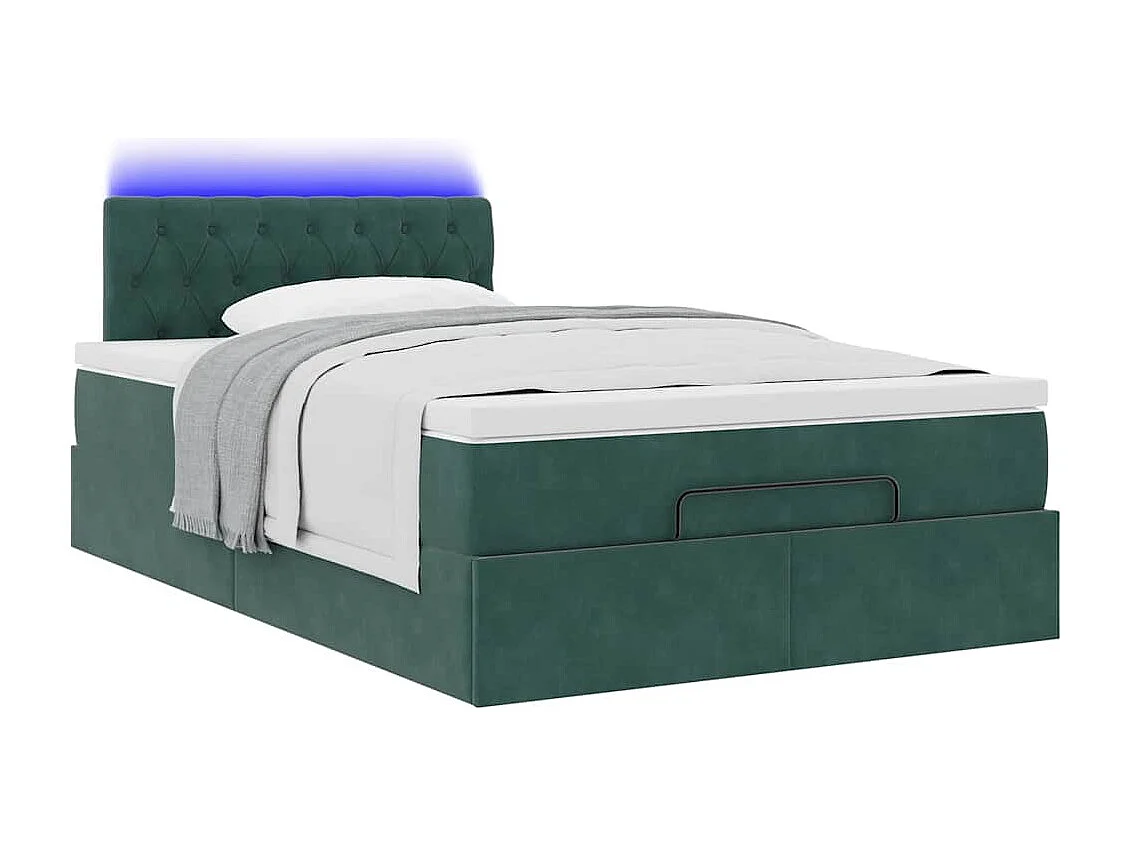 Estructura de cama otomana colchón terciopelo verde oscuro
