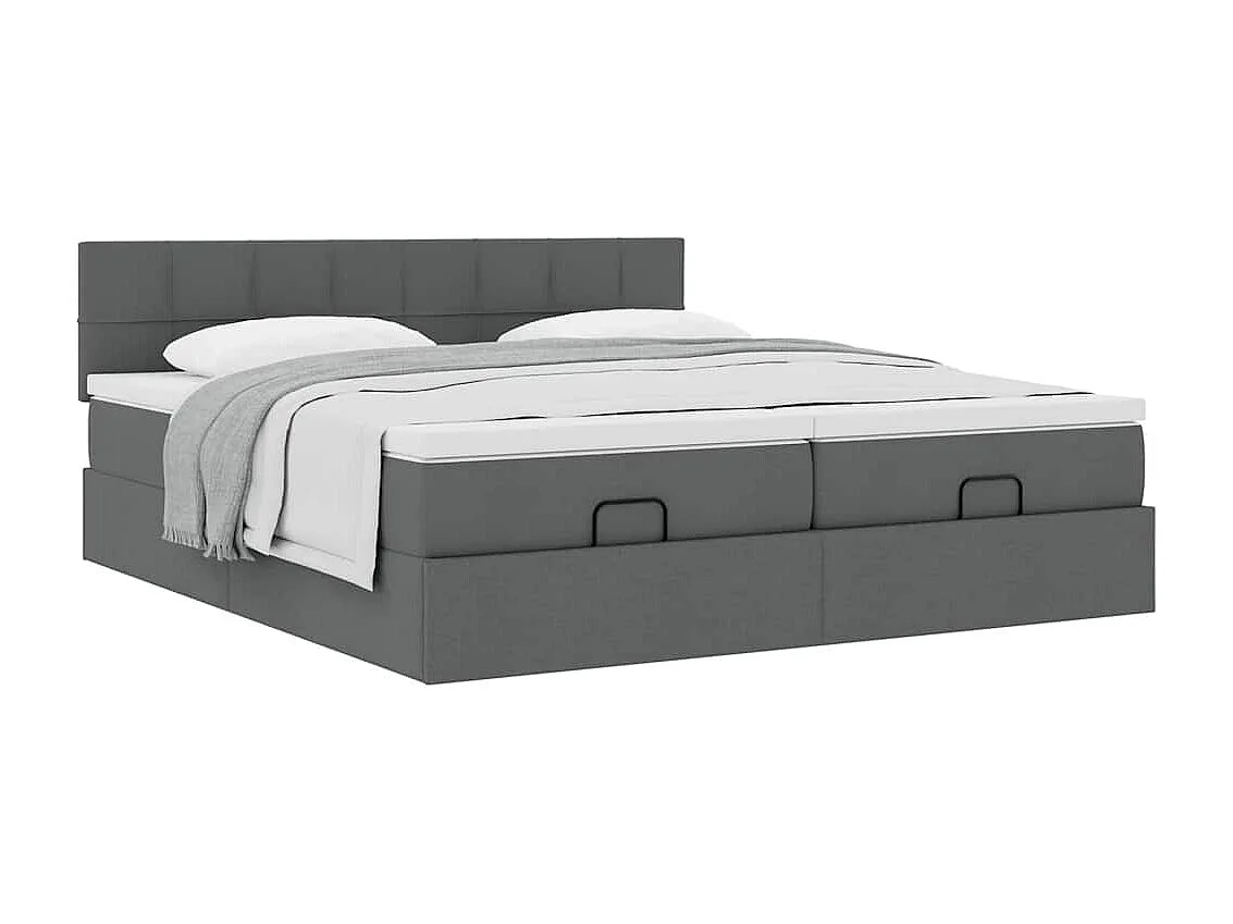 Cadre de lit ottoman avec matelas gris foncé 200x200cm tissu