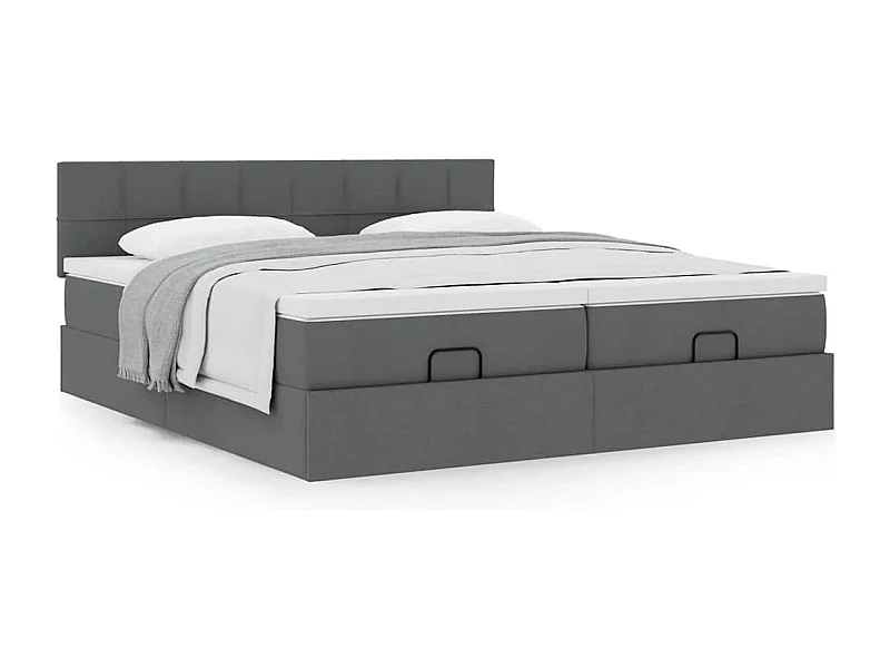Cadre de lit ottoman avec matelas gris foncé 200x200cm tissu
