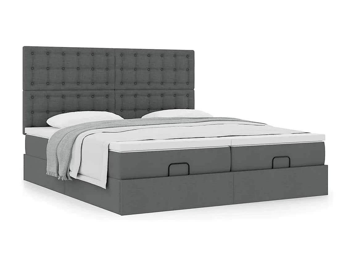 Cadre de lit ottoman avec matelas gris foncé 200x200cm tissu