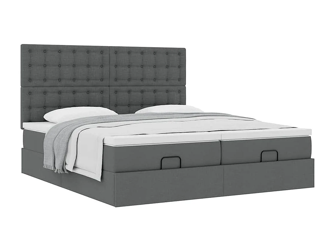Cadre de lit ottoman avec matelas gris foncé 200x200cm tissu