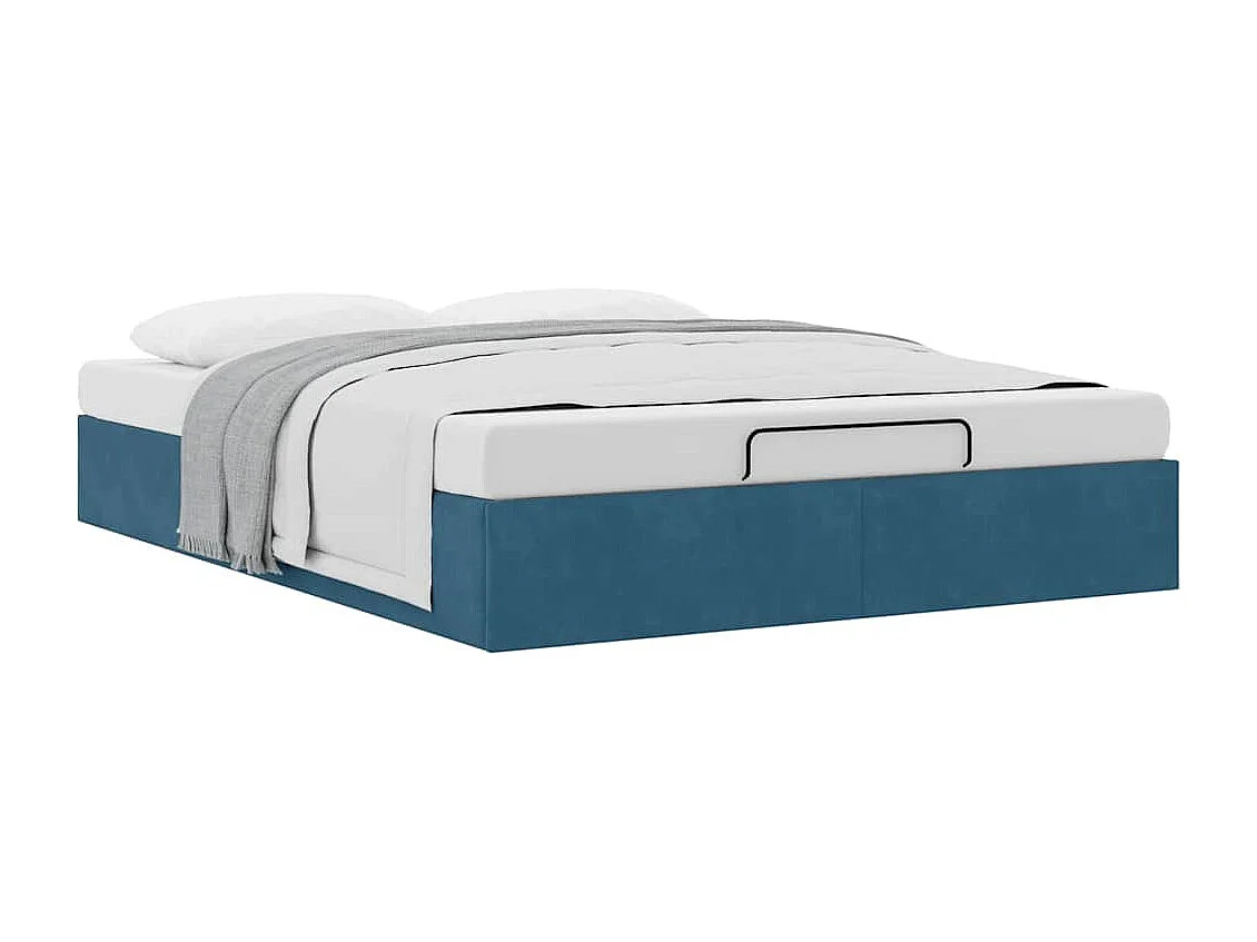 Cadre de lit ottoman sans matelas bleu foncé 140x190 cm velours