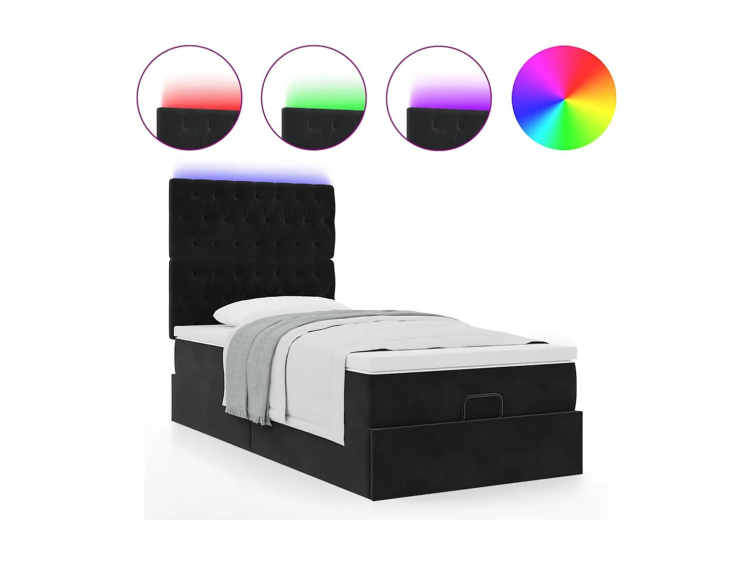 Cadre de lit ottoman avec matelas noir 90x200 cm velours