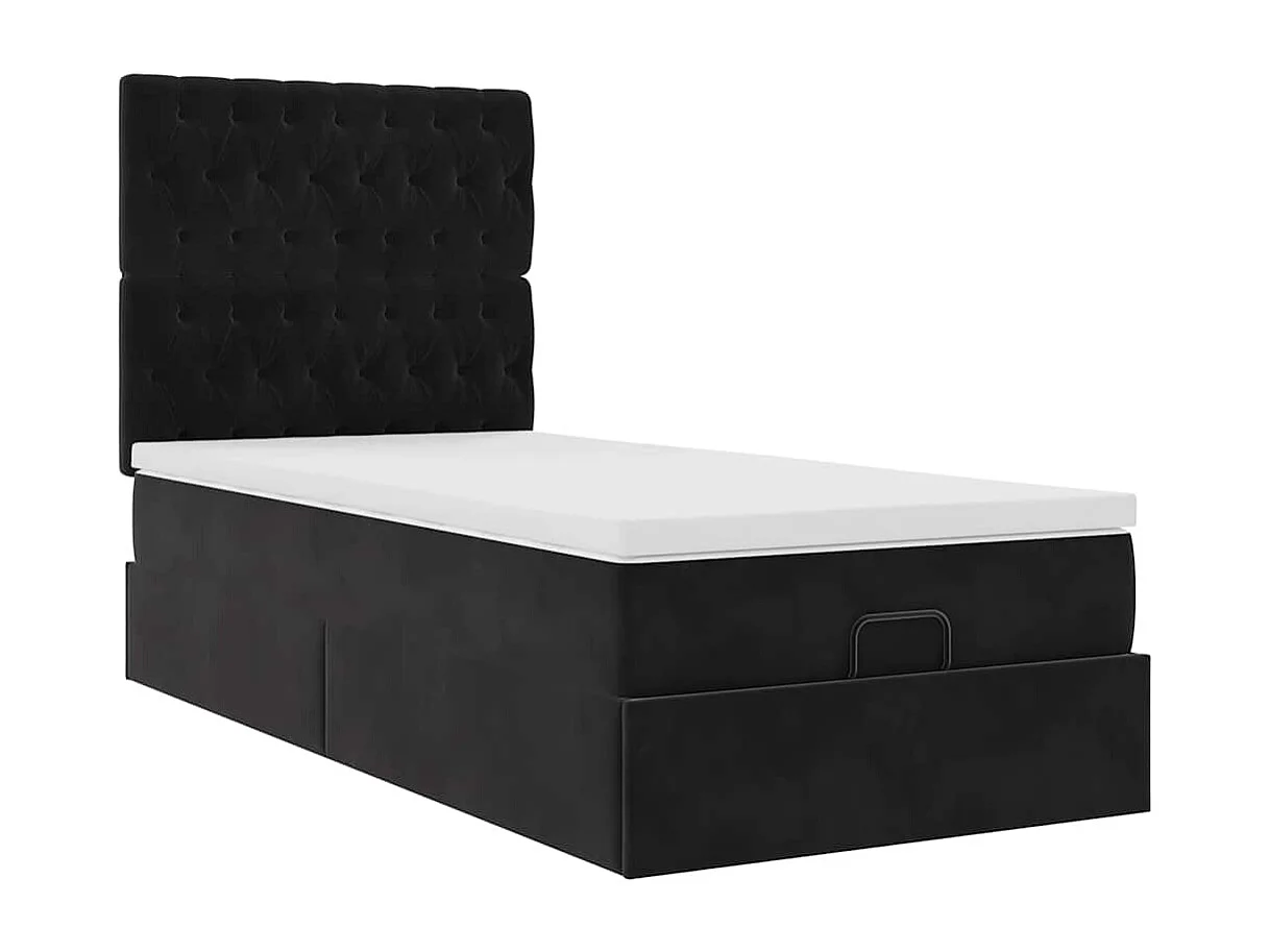 Cadre de lit ottoman avec matelas noir 90x200 cm velours