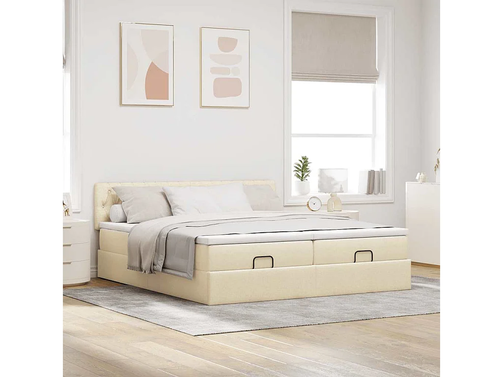 Estructura de cama otomana con colchones tela crema 160x200cm