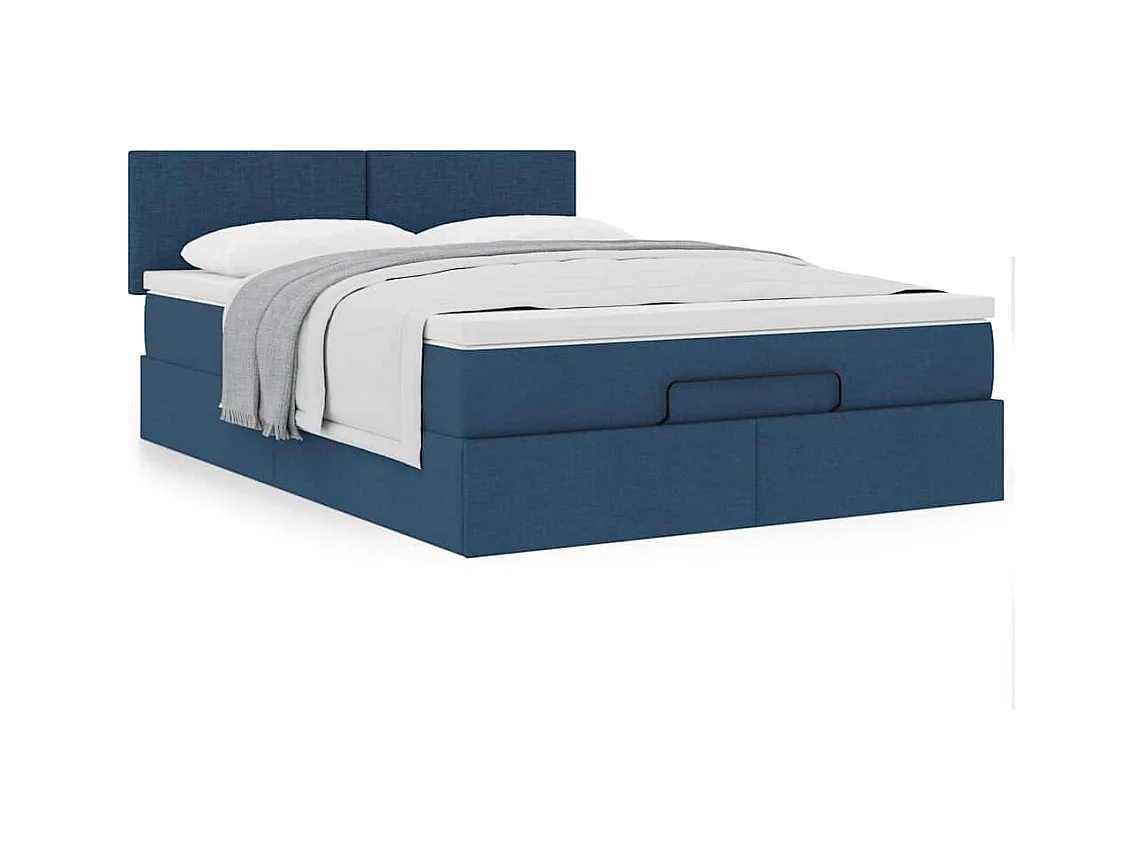 Cadre de lit ottoman avec matelas bleu 140x200 cm tissu