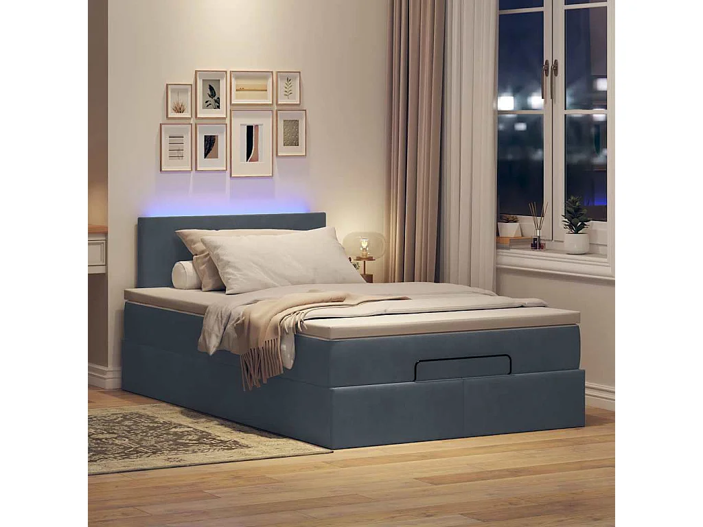 Estrutura de cama otomana com colchão cinza escuro veludo