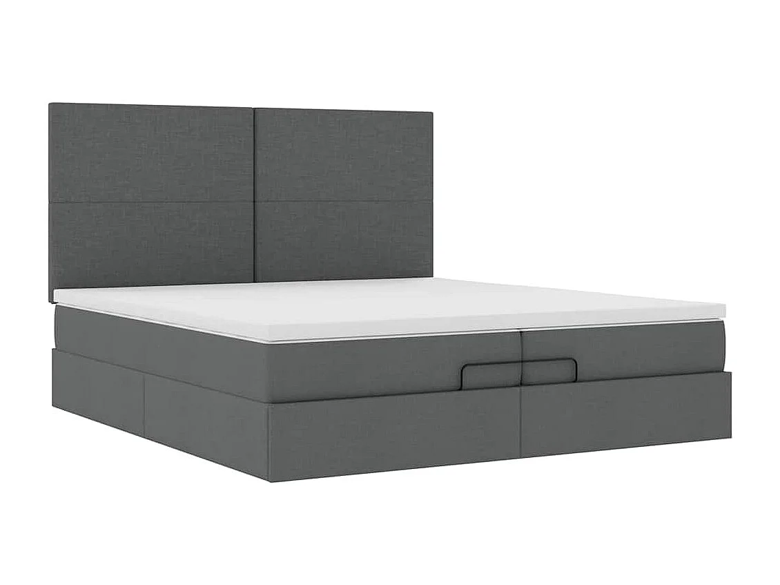 Cadre de lit ottoman avec matelas gris foncé 200x200cm tissu