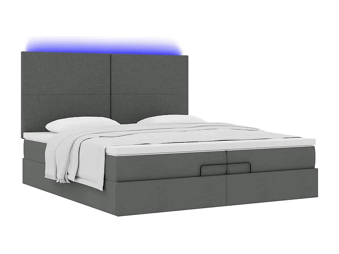 Cadre de lit ottoman avec matelas gris foncé 200x200cm tissu
