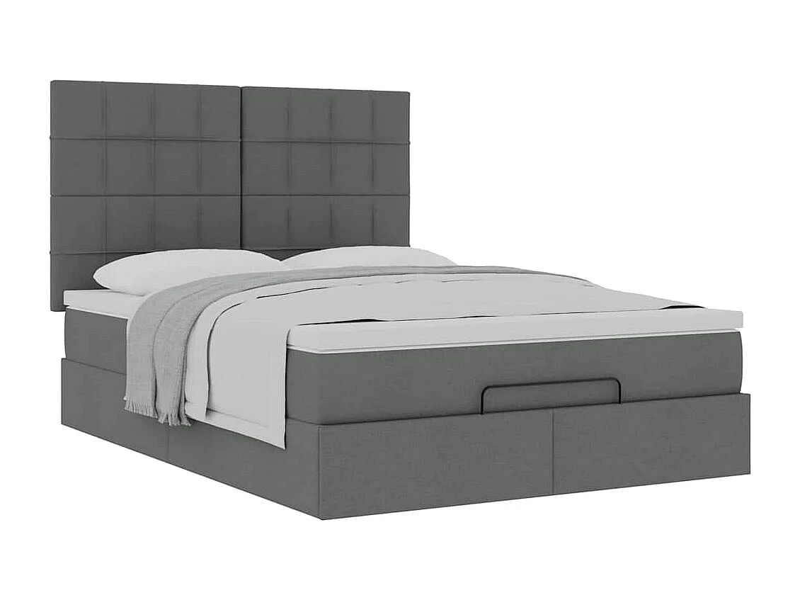 Cadre de lit ottoman avec matelas gris foncé 140x200 cm tissu