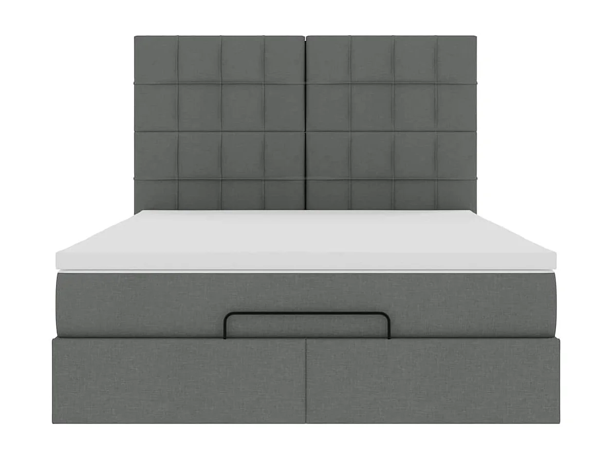 Cadre de lit ottoman avec matelas gris foncé 140x200 cm tissu