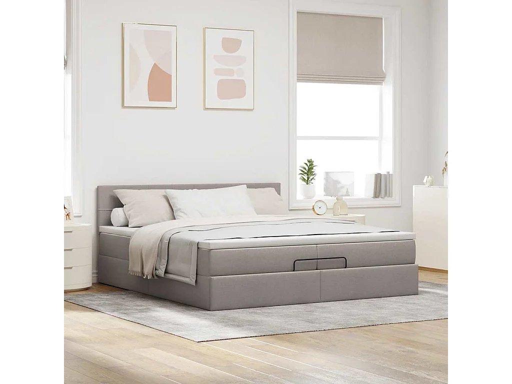Cadre de lit ottoman avec matelas taupe 200x200 cm tissu