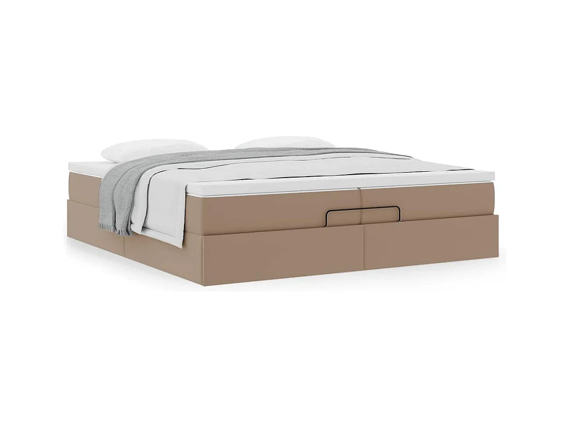 Cadre de lit ottoman et matelas cappuccino 200x200cm similicuir