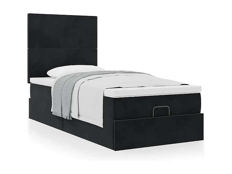 Cadre de lit ottoman avec matelas noir 100x200cm velours
