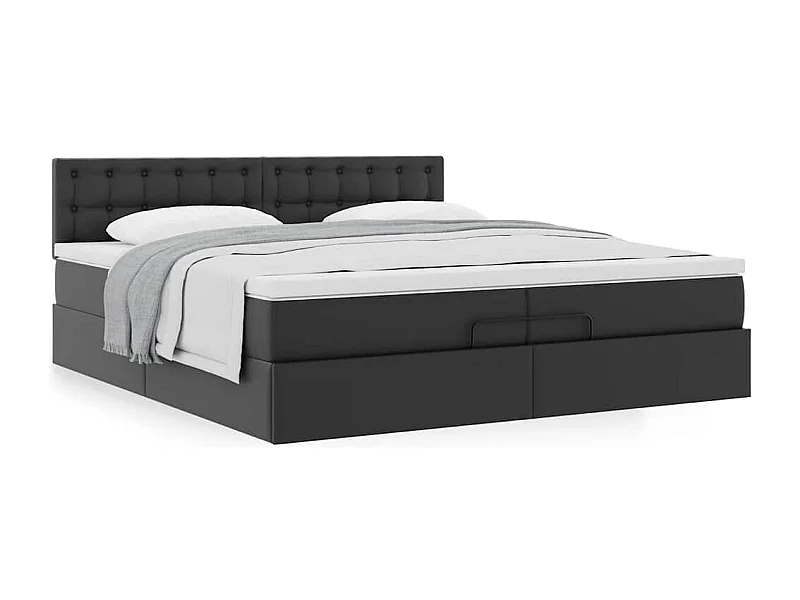 Estrutura de cama otomana com colchões pele artificial preta