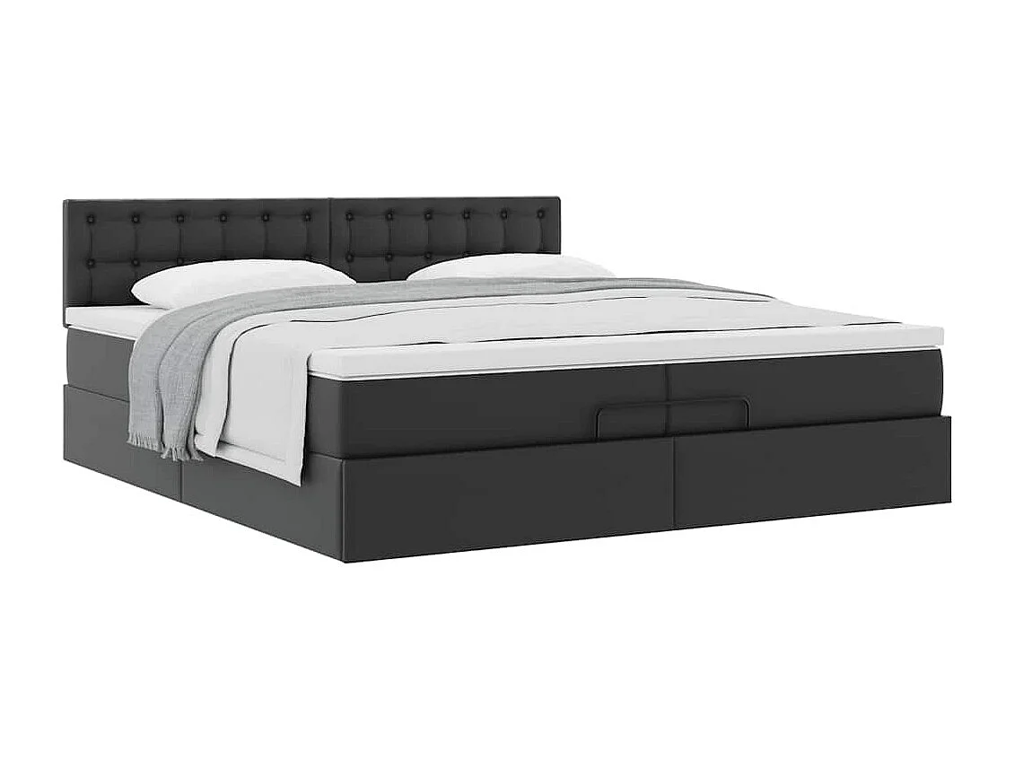 Estrutura de cama otomana com colchões pele artificial preta