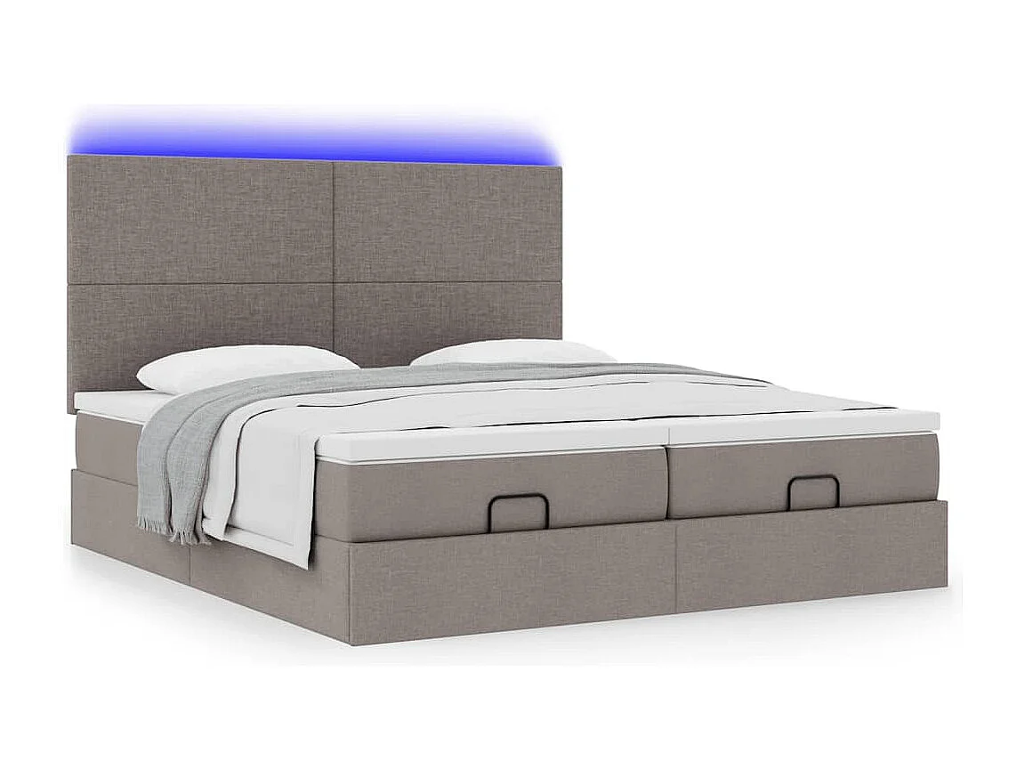 Cadre de lit ottoman avec matelas taupe 180x200 cm tissu