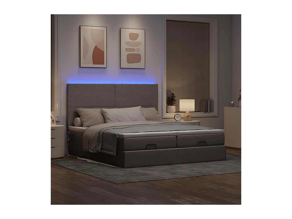 Cadre de lit ottoman avec matelas taupe 180x200 cm tissu