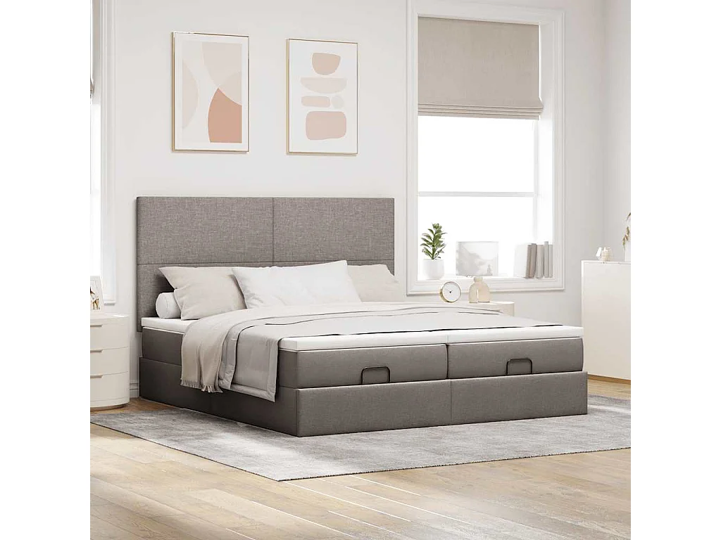 Cadre de lit ottoman avec matelas taupe 180x200 cm tissu