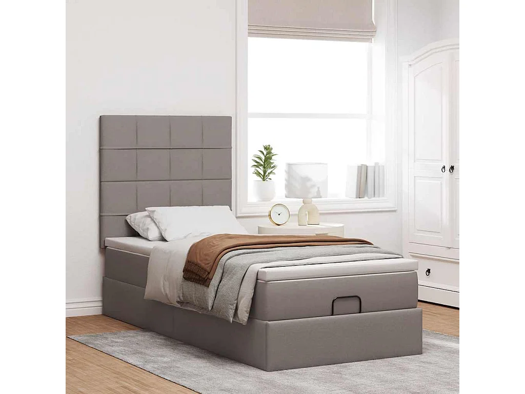 Cadre de lit ottoman avec matelas taupe 100x200 cm tissu