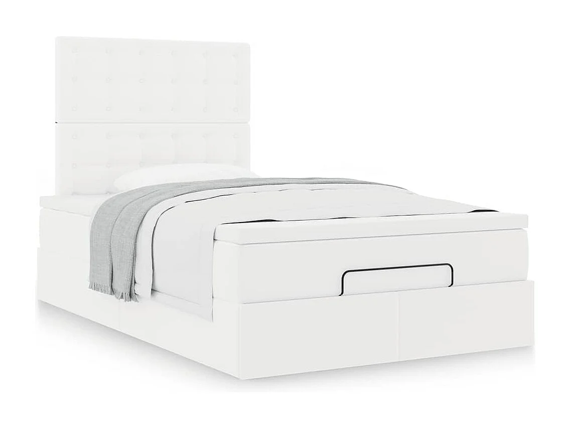 Estrutura de cama otomana com colchão branco couro falso