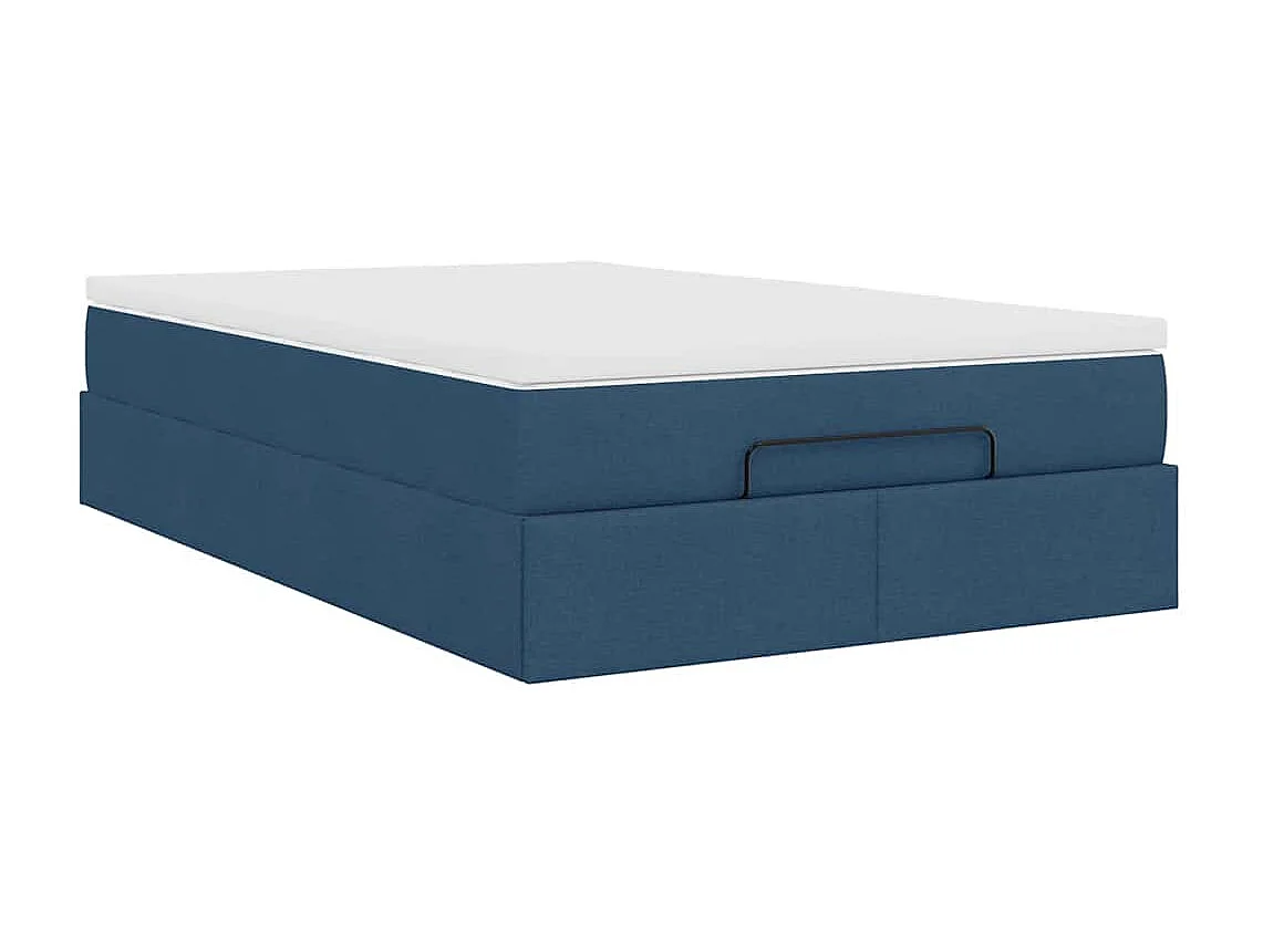 Cadre de lit ottoman avec matelas bleu 120x200 cm tissu