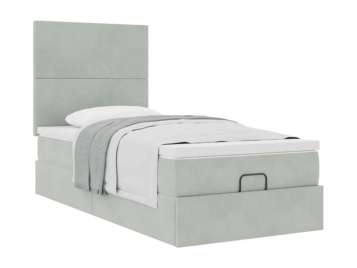 Cadre de lit ottoman avec matelas gris clair 80x200 cm velours