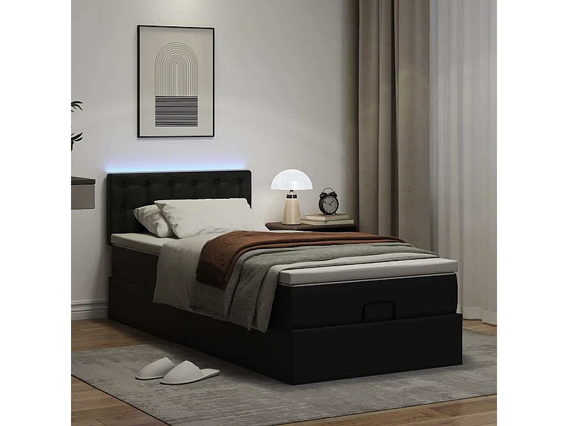 Cadre de lit ottoman avec matelas noir 90x190 cm similicuir