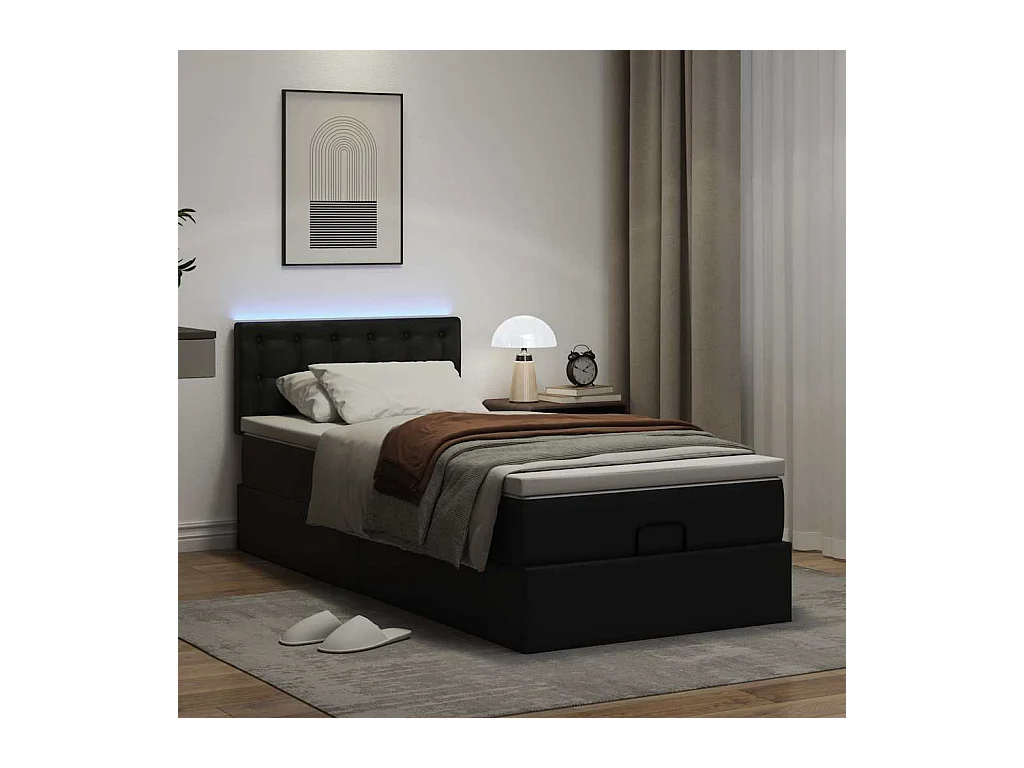 Cadre de lit ottoman avec matelas noir 90x190 cm similicuir