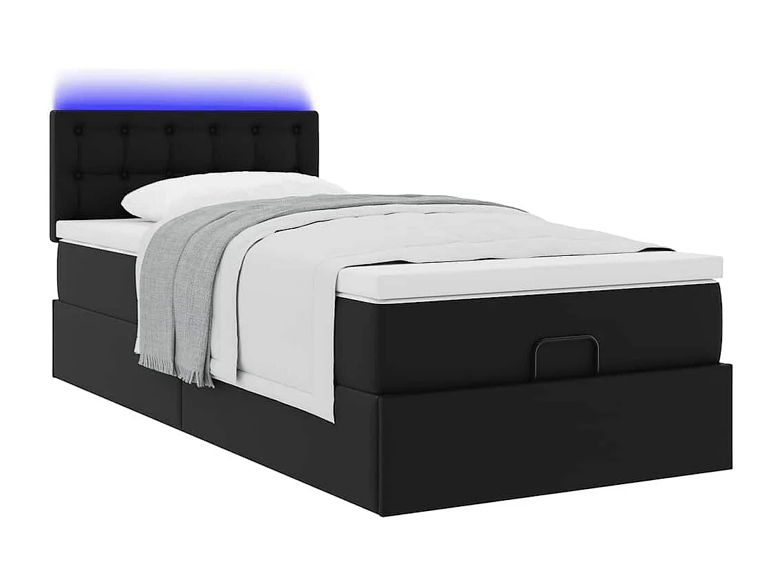 Cadre de lit ottoman avec matelas noir 90x190 cm similicuir