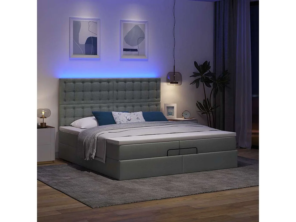 Cadre de lit ottoman avec matelas gris foncé 200x200cm tissu